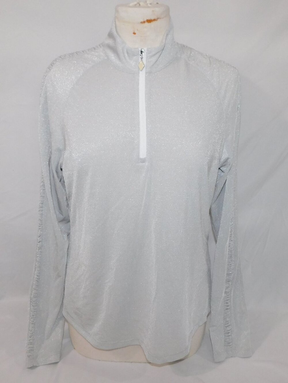 Greg Norman Solar XP Silver Metallic Shimmer Long Sleeve 1/4 Zip Golf Shirt L